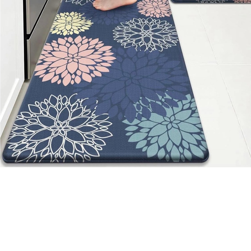 Elegant Floral Bath Mat - Blue, Pink, White
